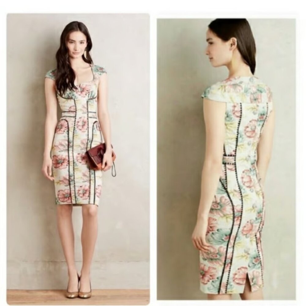 NWT Anthropologie Byron Lars Beauty Mark Floral Brocade Garden Sheath 0 $348